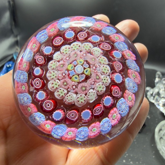 Baccarat Millefiori Art Glass Paperweight Concentric Floral Murrine Pink RARE - Picture 10 of 16